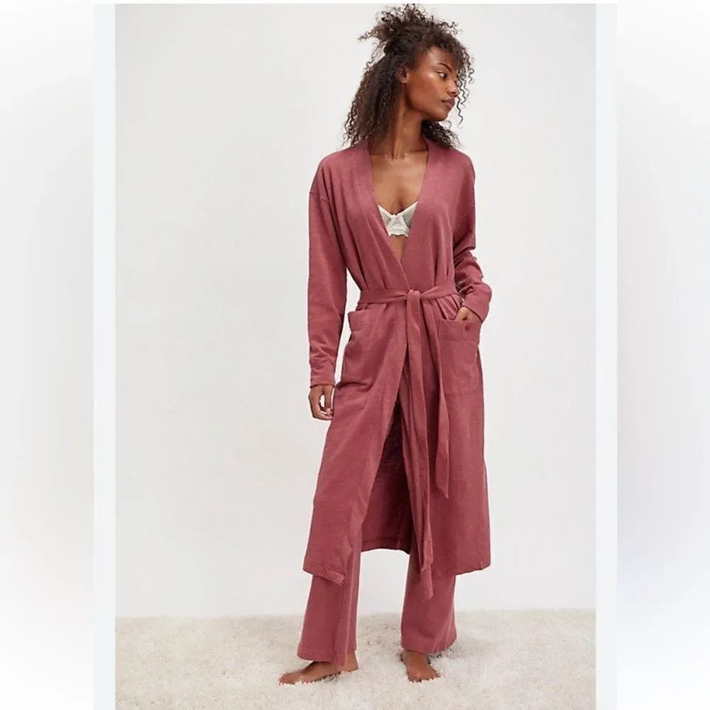 Free People S Babe I'm Yours Cardigan Style Long Sleeve Robe Dried Currant Wine